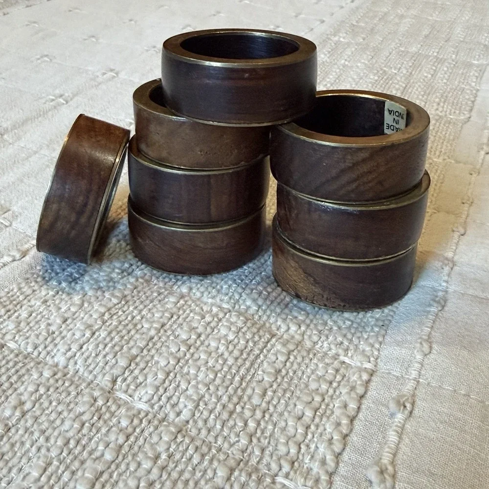 Napkin rings wood and brass inlay set of 8 Minimalist Modern design On A Vintage